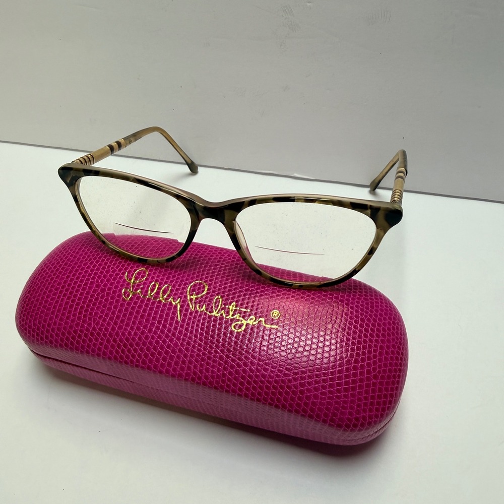 Lilly‎ Pulitzer Cat Eye Bifocal Eyeglasses Tortoise Shell Gold Accent with case